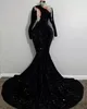 HEISS! Sexy High Neck Long Sleeve evening formal dresses Sparkly Black Sequin beaded African aso ebi Black Girls Mermaid Long Prom reception Dress 2022