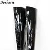 Sorbern Unisex 12cm 높은 뒤꿈치 부츠 여성 잠글 수있는 지퍼 다시 스틸 렛토 중간 허벅지 높은 부츠 하드 샤프트 발목 스트랩 지적 발가락