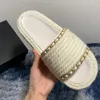 Luxury Fashion Slippers Slide Designer Women Gloden Edge Sandals Soft Knitted Pile Fabric Street Stylish Woman Shoes Summer Scuffs Sandal Size 35-40