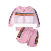Barn Rainbow Stripe Coat + Vest + Shorts 3st Set Kids Designer Kläder Tjejer Utomhus Sport Outfits 2021 Sommar Barnkläder