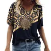 Summer 5XL Womens T-shirt Vintage Casual Black Fashion V Neck Pullover Kort ärm tryckt Löst dagliga toppar Designkläder