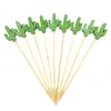 100st Flamingo Bambu Pick Buffet Cactus Leaves Cupcake Fruit Fork Dessert Salad Stick Cocktail Spett för festdekoration 220527