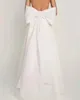 Fashion Designers Wedding Dress Ivory Satin Jumpsuit With Detachable Skirt Back Bow Bride Reception Gowns Sexy Strapless Backless Bridal Pants Suits