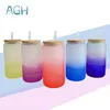 US Local Warehouse 16oz iridescent colors glass tumblers with bamboo lid glow in dark sublimation colors frosted glasses cooler Cold color changing cola beer can