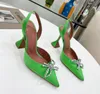 2022Luxury Designer Sandals High Heeled Shoes Amina Muaddi Begum Bow Crystal-embellished Buckle Pointed Toesl Sunflower Sandal Summer Footwear 10cm