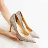 Klassieke luxe designer wruchee party zomer vrouw hoge hakken dunne hakken schoenen 10cm glitter zilver