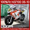 Glasfaser-Spritzgusskörper für Honda NSF-100 NSF 100 Karosserie 116Nr.2 NSF100 06 07 08 09 10 NS-F100 2006 2007 2008 2009 2010 Glasfaser-Rennverkleidung, weiß, orange, schwarz