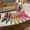 Designer Sandals High Heels Amina Muadi Begum Bow Crystal Buckle Pointed Toe Sunflower Sandals Summer Shoes Evening Dress Shoes Strap Box
