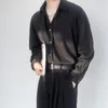 IEFBラペルメンズシャツハンサムブラックグリーン韓国のファッションシックな長袖シャツ緩いカジュアルシングルブレストトップス9Y8207 220401