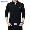 Browon T Shirt Män Long-Shirt Urn-down Stripe Designer Slim Fit Loose Casual Bomull Man Plus Storlek 220325