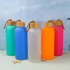 750ml Sublimation frosted Glass Water Bottles with bamboo lid 24oz colored Glasses Bottle outdoor sport drinking cup for student 6colors