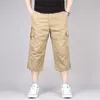 Lång längd last shorts män sommar multi ficka casual bomull elastiska byxor militär taktiska korta byxor 5xl 220621