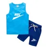 2pcs Kids Baby Boy Summer Clothing Sets Sleeveless Tank Tops Brand LOGO Print Drawstring Shorts Sportwear Clothes Sets