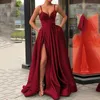 Side Slit A-Line Evening Dress with High Satin Royal Blue Spaghetti Straps Sweetheart Sexy Vestidos Dress