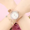 Armbandsur Leisure Fashion Women's Watch Diamond Embelling Design Alloy Strap Pink Crystal Bead Armband Tvådelar SetWristwatches