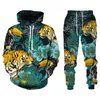 Męskie dresy Harajuku 3D nadruk tygrysa Męskie bluzy z kapturem Spodnie Casual bluza z kapturem Spodnie dresowe 2 szt. Zestaw jesienny i zimowy strój sportowyMęski