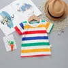 Verano niños algodón bebé niño niña ropa dibujos animados rayas camisetas babero pantalones cortos 2 unids/set infantil niños moda niño chándales 220516gx