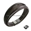 Bracelets porte-bonheur Bracelet homme cuir fermoir magnétique en acier inoxydable Wrap Gen amQXB