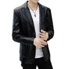 2022 Men's Autumn Sople Sones Suit Collar Casual Casual Jacket Youth Slim Pu L220801