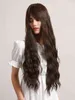 Perruque synthétique Wind noir brun cheveux longs bouclés avec frange ondulée femme 220527
