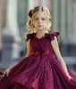 2022 Bourgogne Flower Girl Dresses For Wedding Lace Pärlor 3D Floral Appliced ​​Little Girls Pageant Dresses Party Gowns Princess Wear SXMY17