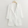 Kvinnors kostymer blazrar svart vit bomullslinne blazer kappa kvinnor 2022 v￥rens h￶stprofession smal 4xl tunn casual kvinnlig kostym jackawom