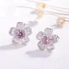 Stud Popacc Sakura Flower Crystal Earrings Silver Dames Exquisite Sieraden Moederdag Verjaardagscadeau