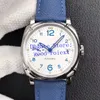 42 mm zegarki męscy Zegarek Mężczyzn Automatyczny Cal.opxxxiv Ruch kości słoniowej Biała tarcza 906 Power Reserve Sport Blue Leather VSF Factory Calendar Data Fificine Wristwatches