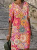 2024SS Casual Dresses Elegant Women Dress Summer Vintage Print V-Neck Half Sleeve A-Line Sundress 2022 Fashion Female Loose Vestidos
