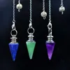 Pendants Natural Stones Pendulum for Dowsing Divination Chain Hexagonal Column Silvercolor Cone Pendant Reiki Pendule4351699