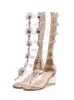 Sandaler Koovan Women's Crystal 2022 Summer Bohemian Heel Boots Rhinestone Travel Long Roman Shoessandals