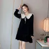 Mulheres grávidas da primavera e outono Mulheres grávidas vestido de tamanho grande doce Peter Pan Pan Patchwork Dress Aline Dress Black J220628