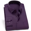 Неиуновые сплошные эластичные рубашки для мужчин Spandex с длинным рукавом рубашка Мужчина регулярно подойдет с передним карманом мягкий Easycare Formal Top 220621