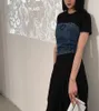 女性用Tシャツデニムクロップトップメスのスリムショートストリートウェア