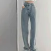 Taille haute lavage à l'eau grande taille jean femme simplicité décontractée droite Denim pantalons longs femmes taille conception sensation jean femme L220726