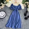 Vintage 2022 Sexy Off Ramię Ruffles Lace Up Summer Midi Sukienka Party Kobiety Wysokiej Talii Suknie Plaża A-Line Vestido de Festa Y220413