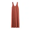 2022 Summer Women Solid V Neck Sleeveless Fashion Dress Split Tank Dress