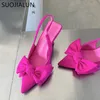 SUOJIALUN Summer Women Slingback Sandali Fashion Bowknot Punta a punta Slip On Ladies Elegant Dress Pumps Shoes 220701