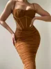 Sommerfraukleid Ruch Maxi Bodycon Mesh sexy dehnbare Spaghetti -Riemen es elegante lange Abendparty 220629