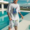 Survêtements pour hommes Ensembles pour hommes Tenues courtes Streetwear Drapeau imprimé Vêtements surdimensionnés pour hommes T-shirt et short d'été 2 pièces Ensemble Loisirs Tr