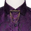 Chemises décontractées pour hommes Paisley violet pour hommes robe sociale masculine formelle avec col broche Camisa Masculina vêtements de créateur pour hommes