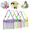 Sac de plage pour enfants, rangement de jouets, maille colorée, sacs de coquillages respirants, sangles de transport réglables, sac à outils de natation LX4743