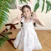 Robes d'été à bretelles en mousseline de soie pour petites filles, tenue Tutu imprimée de fleurs, vêtements d'anniversaire pour enfants