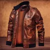 Mens Winter Jacket Brush Print Vintage Leather Jackets Men Bomber Jacket Motorcycle Military Plus Size Coat Men Fashion Clothing 201128