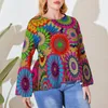 Women's Plus Size T-Shirt Colorful Mandala T-Shirts Retro Bohemian Print Street Style Long Sleeve Modern Tees Ruffled Graphic Tops 6XLWomen'