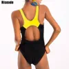 Riseado Sports Swimsuit Competition Swimwear Women Patchwork Swimming Suits for Women Racerback Bathing Suits XXL 220505