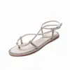 Summer 2022 New Black Fashion Round Toe Flat Sandals Sexy Rhinestone Outdoor Muller Sandals and Slippers Y220409