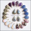 Charms Jewelry Findings Components Natural Stone Shimmer Amethysts Section Water Drop Shape Gold Color Connector Pendants For Necklace Mak