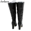 Sorbern Black Knee Hoge Dames Laarzen Vierkante Hakken Ronde Teen Botas Mujer 2019 Half Rits Laarzen Cutsom Color Laarzen