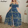 Noisydesigns Abito spaccato con motivo floreale blu Vestito sexy da donna con spalle scoperte Ruffles Luxury Summer Party Boho Maxi Abiti 220627